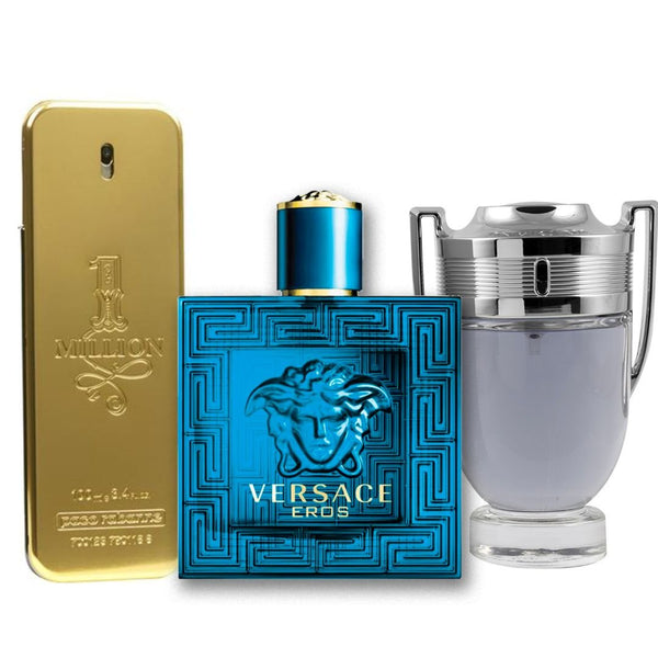 KIT LLEVA 3 Y PAGA 1 - PERFUMES PREMIUM - (VERSACE EROS + ONE MILLION + INVICTUS) - Mr Utilidades